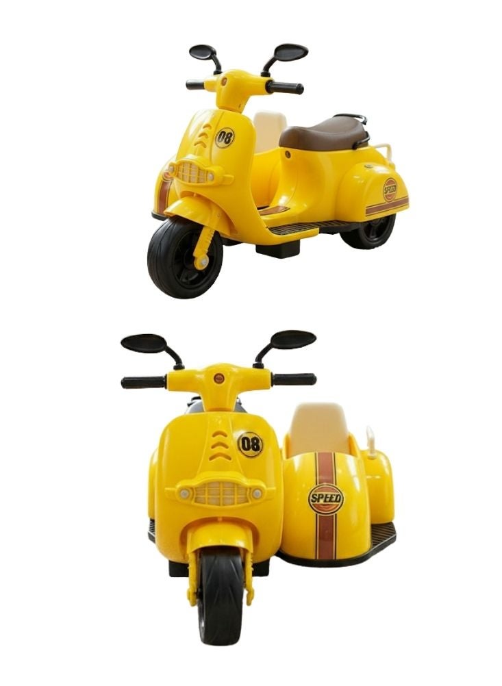 Premium Kids Ride-On Scooter with Sidecar – Classic Yellow Vespa Style Toy Motorcycle for Children - Image 3
